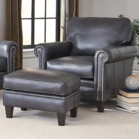 Traditional Chair and Ottoman with Tapered Legs